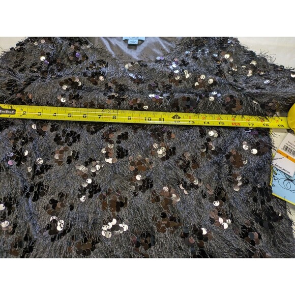 CeCe Black Sequin Feather Fringe Cocktail Top Long Sleeve Women's Small NWT $89 - Picture 8 of 11